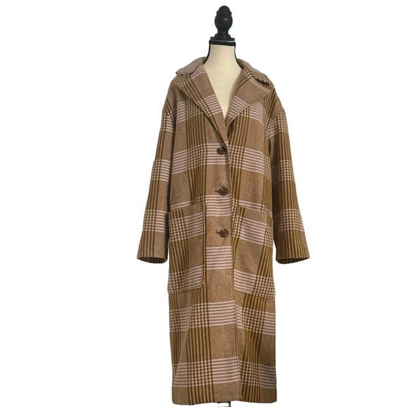 a new day Jackets & Blazers - A New Day- Fall- Oversized- Plaid- Long-Button- Coat- Pink- Tan- Women’s -Small